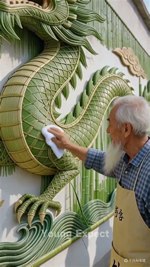 Is this the world's coolest wall art? 🎋 竟然用竹子在墙上编出一条龙？！