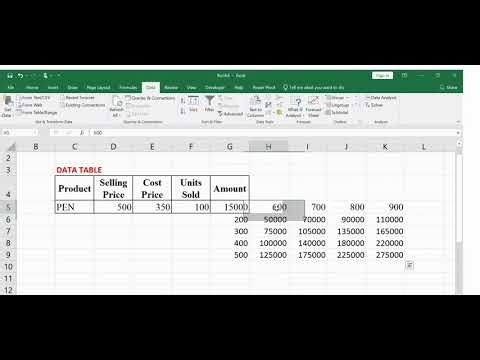 Data table MS Excel