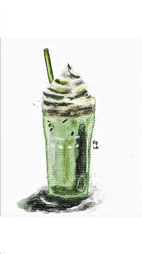 Painting a Cute Matcha Frappuccino | Digital Watercolor Process