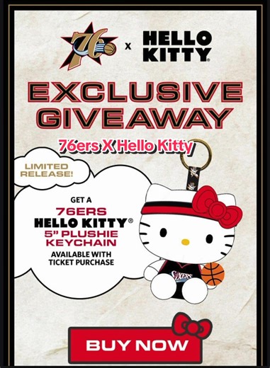 Now with limited supply get your co-branded hello kitty x Sixers keychain with ticket purchases! #76ers #Hellokitty #tyresemaxey #vjedgecombe #kellyoubrejr @Xfinity Mobile Arena @Philadelphia 76ers @hellokitty