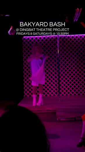 BakYard Bash, Dingbat Theatre Project’s immersive nightclub show hits the stage every Friday and Saturday at 10:30 pm. Live vocals, drag, burlesque, dance floor, and only a $10 cover. #dingbattheatre #srq #theatre #drag #fyp