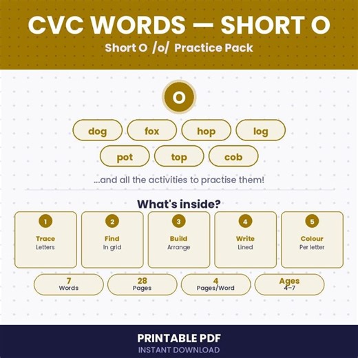 CVC Words Worksheets Short O Set 1 | Phonics Reading Activities | Kindergarten & Preschool Literacy Worksheets | CVC Word Practice Printable - Etsy