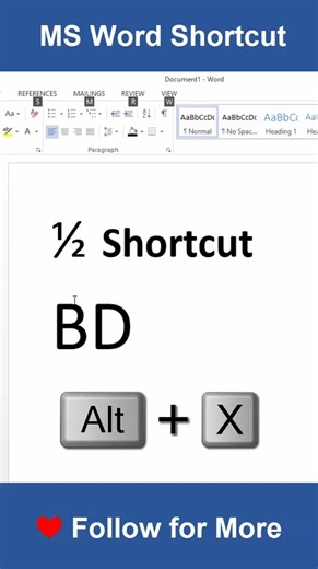 57K views · 607 reactions | 1/2 in MS WORD | MS WORD SYMBOLS | tips and tricks in ms word | #mswordtips #shorts #viral #reels | #interviewquestions #MSwordshortcut | ms word hacks | #word #msword | #deepakyadavsir | #Microsoftword | | Deepak Yadav Sir | Facebook