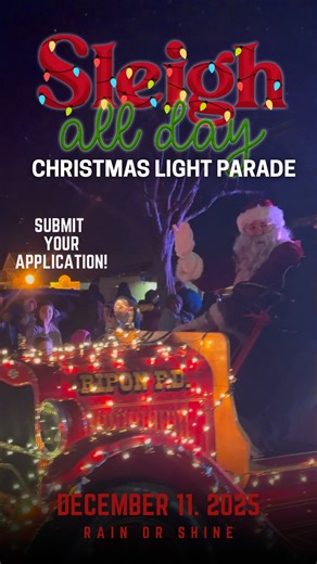 ✨ Sleigh All Day ✨ The Ripon Christmas Light Parade is on December 11, 2025 6pm rain or shine 🌧️🌟 Get ready for a magical evening of lights, laughter, and holiday cheer down Main Street! Want to be part of the parade? Submit your application today, link in bio! #RiponCA #ChristmasLightParade #SleighAllDay #HolidayMagic #CommunityTradition #RiponChamber #LightUpTheNight | Ripon Chamber of Commerce