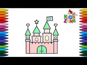 How to Draw Cute Castle - Castle drawing - Easy Kids Drawings - Easy step by step for kids