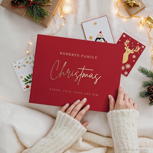 Christmas Memory Book, Personalized Christmas Card Album, Christmas Family Book, Gold Foil Card Album, Photobooth Christmas Gift - Etsy