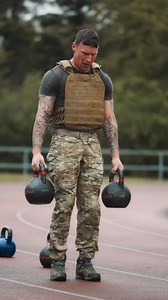 Tactical Fitness Workout 5 rounds wearing a 10kg Weighted Vest. 5 Reps @2 x 12kg KB 5 Reps @2 x 16kg KB 5 Reps @2 x 20kg KB 5 Reps @2 x 24kg KB 5 Reps @2 x 28kg KB *After every round Run 400m | The Tactical Athlete By Farren Morgan