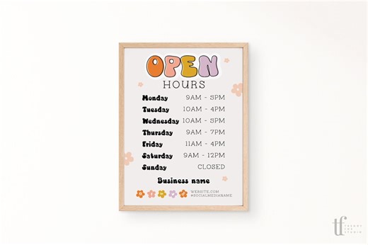 Buy Retro Rainbow Open Hours Sign Canva Template, Editable Business or Salon Hours of Operation Sign - Birdie Online in India - Etsy