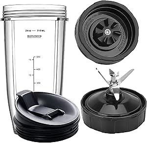 Blender Replacement Parts for Ninja, 24oz Ninja Blender Cup with To-Go Lid, 7 Fins Ninja Blender Blade Fit Ninja BL480_30 BL642 BN401 BN751 BN801 BL640-30 NN100-30 CT680 NN100A NN101 NN102 BL2012