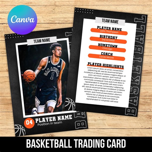 Basketball Trading Card Template, Editable Basketball Cards, Player Trading Cards, Sports Gifts Team Cards, Canva Template Instant Download - Etsy