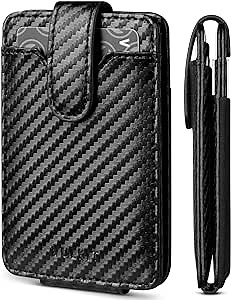 VULKIT Slim Leather Wallet for Men Credit Card Holder with Elastic Pocket RFID Blocking Front Pocket Wallet with ID window (Carbon Black)