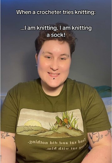 Going from one hook to 5 needles was an insane choice (especially for my first knitting project???) #crochet #crochettok #crochetersoftiktok #crochettiktok #knitting #knitsocks