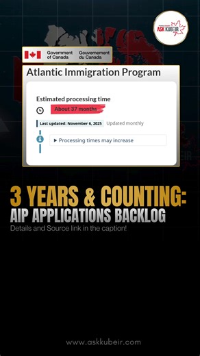 ⏳ Atlantic Immigration Program Wait Times Skyrocket! 🌊 If you’re applying through the Atlantic Immigration Program (AIP) brace yourself! As of October 2025, processing times have jumped from 13 months to 37 months 😱 a shocking 24 month increase in just one year. The AIP was once known for its speed and simplicity, helping employers in Atlantic Canada fill labour gaps faster. But with these new timelines, applicants and employers alike are feeling the pinch. 🇨🇦💼 Would you still consider AIP 