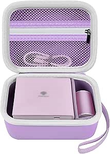 Sticker Printer Case for Memoking T02/ for ETIKEZ PM290C/ for Nelko PM230/ for Phomemo M02/ T02/ Q30S Mini Pocket Printer Machine. Holder for Label Maker, Thermal Paper, USB Cable (Box Only) -Purple