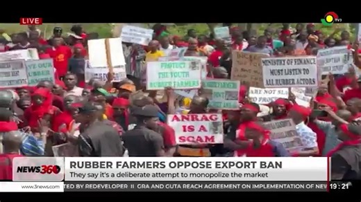 The Rubber Farmers Association Ghana (RUFAG) has formally opposed the appeal made by rubber processors to implement a comprehensive ban on the export of raw rubber, asserting that the proposal is not driven by national interest. The Association contends that the call represents a deliberate strategy to establish a market monopoly, stifle competition, and coerce farmers into selling rubber cup lumps at prices significantly below fair market value. #News360 #TV3GH | TV3 Ghana