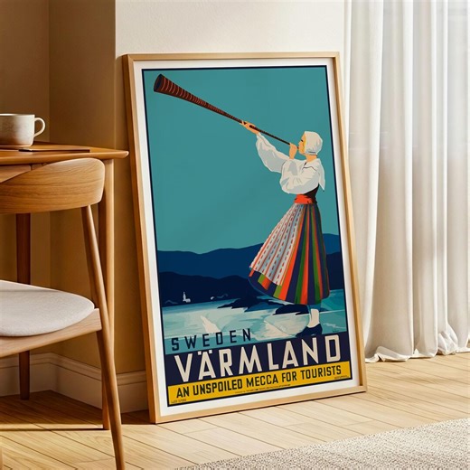 Värmland Sweden Poster – Vintage Travel Poster, Scandinavian Wall Art, Retro Nordic Tourism Print, Swedish Folk Costume Decor - Etsy