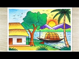 How to Draw Sunrise Scenery with Colour Pencils, Sunset Drawing for Beginners