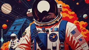 Astronaut in a spacesuit flies in deep space animation. Dreamy cosmic animation, bright colors illustrations, transformations and metamorphose. AI generated video Stock Video