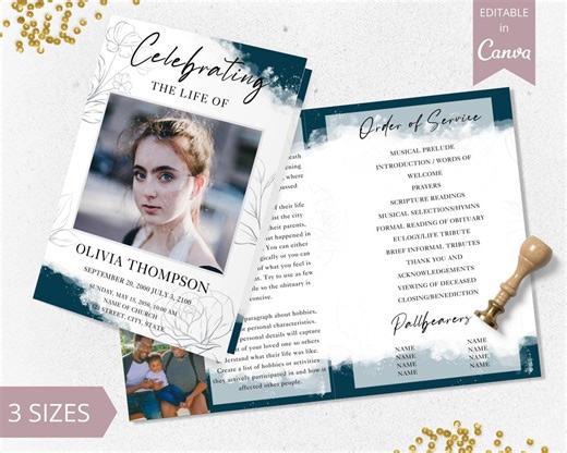 Elegant Funeral Program Canva Template | Celebration of Life, Digital Download - Etsy
