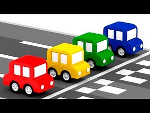 Nova pista de corrida. 4 carros coloridos. Animação infantil.