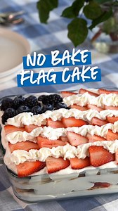 Three cheers for the red, white, and blue! 🇺🇸 Especially when it comes in cake form. Learn how to make this American Flag Berries and Cream Icebox Cake for your 4th of July celebration. | Stop & Shop