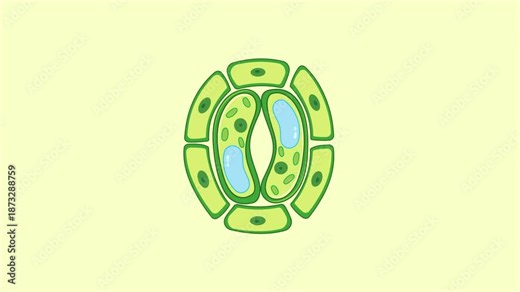 Stomata structure and gas exchange animation in plant leaf biology