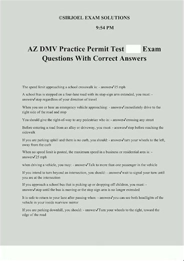 Latest AZ DMV Practice Permit Test Exam Questions With Correct Answers38 video
