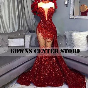 Luxury Sequin Red Mermaid Gown. Prom Dresses... | Depop