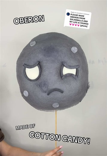 Replying to @roccotza IT’S OBERON BY POPULAR DEMAND! This Uranian moon from SolarBalls is made entirely of cotton candy! #solarballs #moon #uranus #cottoncandy #art