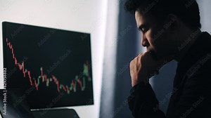 Businessman stressful anxiety losing trading loss on market foreign exchange market, digital crypto currency exchange market, stock market using computer laptop device.