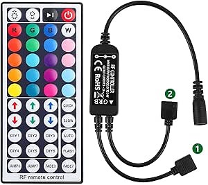 SUPERNIGHT RGB Light Strip Remote Controller, RF Remote of 2-in-1 4 Pin Dimming, Brightness Flash Mode Dimmer for SMD 5050 2835 3528 LED Strip Lights (RF- 2 Ports)
