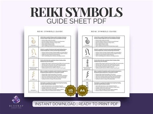 Reiki Symbols Guide Sheet Printable | Usui Reiki Symbols Chart With Meanings & Pronunciation | Energy Healing Reference PDF A4 US Letter - Etsy
