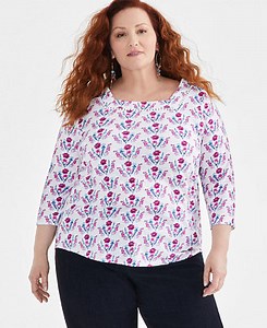 Style & Co Plus Size Printed Cotton Square-Neck Top, Created for Macy's  - Macy's