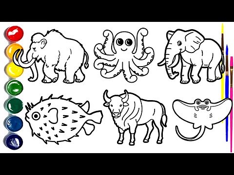 How to Draw Cute Animals for Kids 🐘🦑🐡 | Easy Drawing Tutorial🎨🖍️