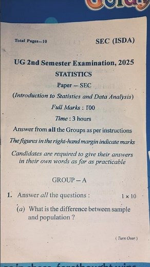 UG 2nd Semester Examination 2025 Statistics SEC Paper |Introduction to Statistics and Data Analysis