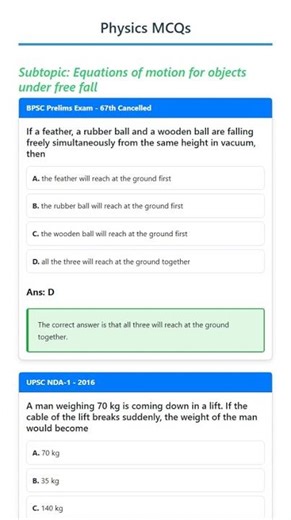 Equations of motion for objects under free fall