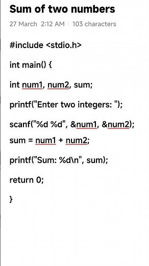 C program of sum of two numbers