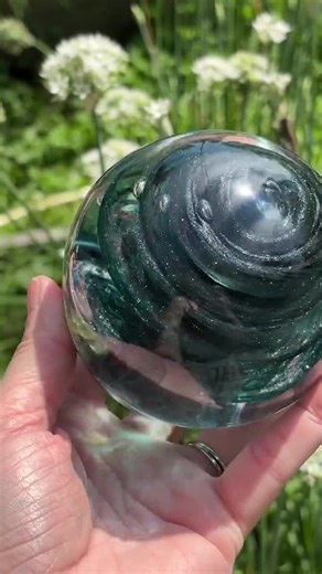 Teal Art Glass Paperweight: Handblown Glass Orb Sculpture