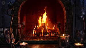 Fireplace with rain and thunder sounds