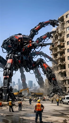 spider 🕷️ shape machine demolition a building i don't see before 😱 #grok