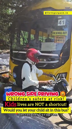 School bus (HR55AS 9890) caught driving on the wrong side near Sector 56, #Gurugram