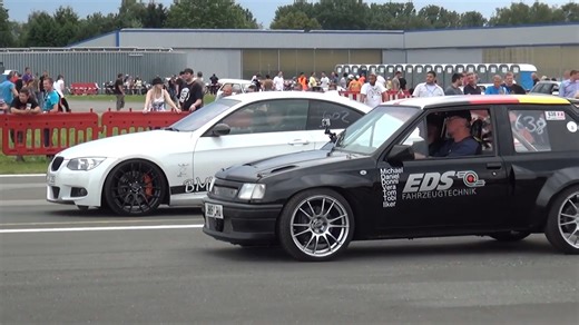 Quarter mile showdown featuring tuned performance coupe