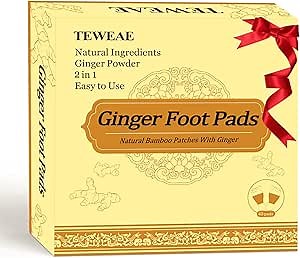 TEWEAE 2 in 1 Ginger Foot Pads, 40Pads Tear and Use, Premium Natural Ingredients Ginger Powder, Bamboo Vinegar FootPads with ''Stay in Place'' Adhesive Pads Sheet