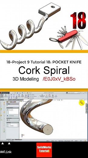 18- 3D Draft | Pocket Knife |: Cork Spiral #3d #solidworks #tutorial #cad #drawing #engineering #diy