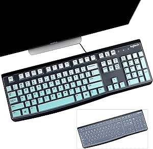 2PCS Keyboard Cover for Logitech K120 & MK120 Ergonomic Desktop USB Keyboard Ultra Thin US Layout Protective Skin-MintGreen+Clear