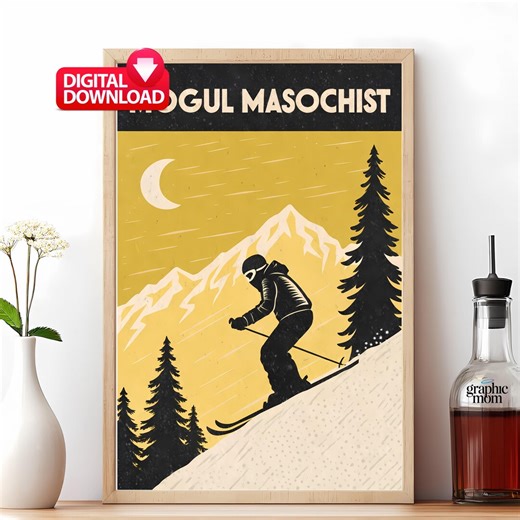 Mogul Masochist Skiing Art Print, Retro Mountain Sports Poster (digital Download) - Etsy
