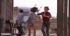 Did you know? When Rhonda has to “get out of her pants” in this scene, they intentionally didn’t rehearse it, so that it would be all the more genuinely awkward between Finn Carter and Kevin Bacon. | Tremors