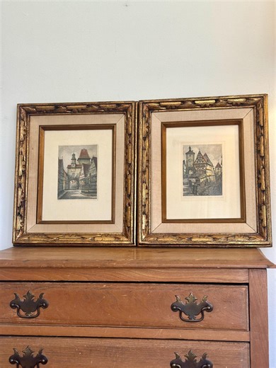 Set of 2 Vintage German Architectural Etchings – Hand-colored European Scenes in Gold Frames – Rothenburg Ob Der Tauber, Ernst Geissendorfer - Etsy