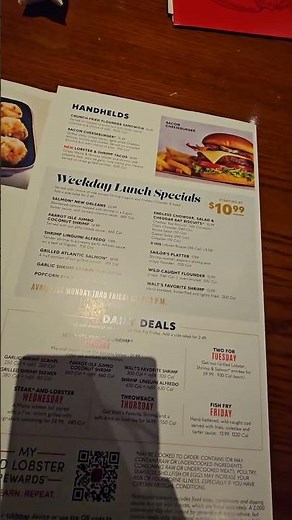 Red Lobster menu