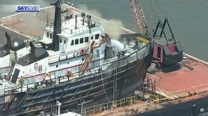 Houston firefighters battle fire aboard ship in the Houston Ship Channel